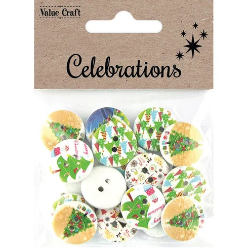 Xmas Theme Round Shape Wooden Buttons